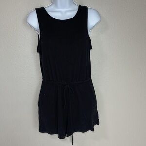 Michelle by Comune Black Ribbed Low Back Payson Romper w Pockets Size SMall S